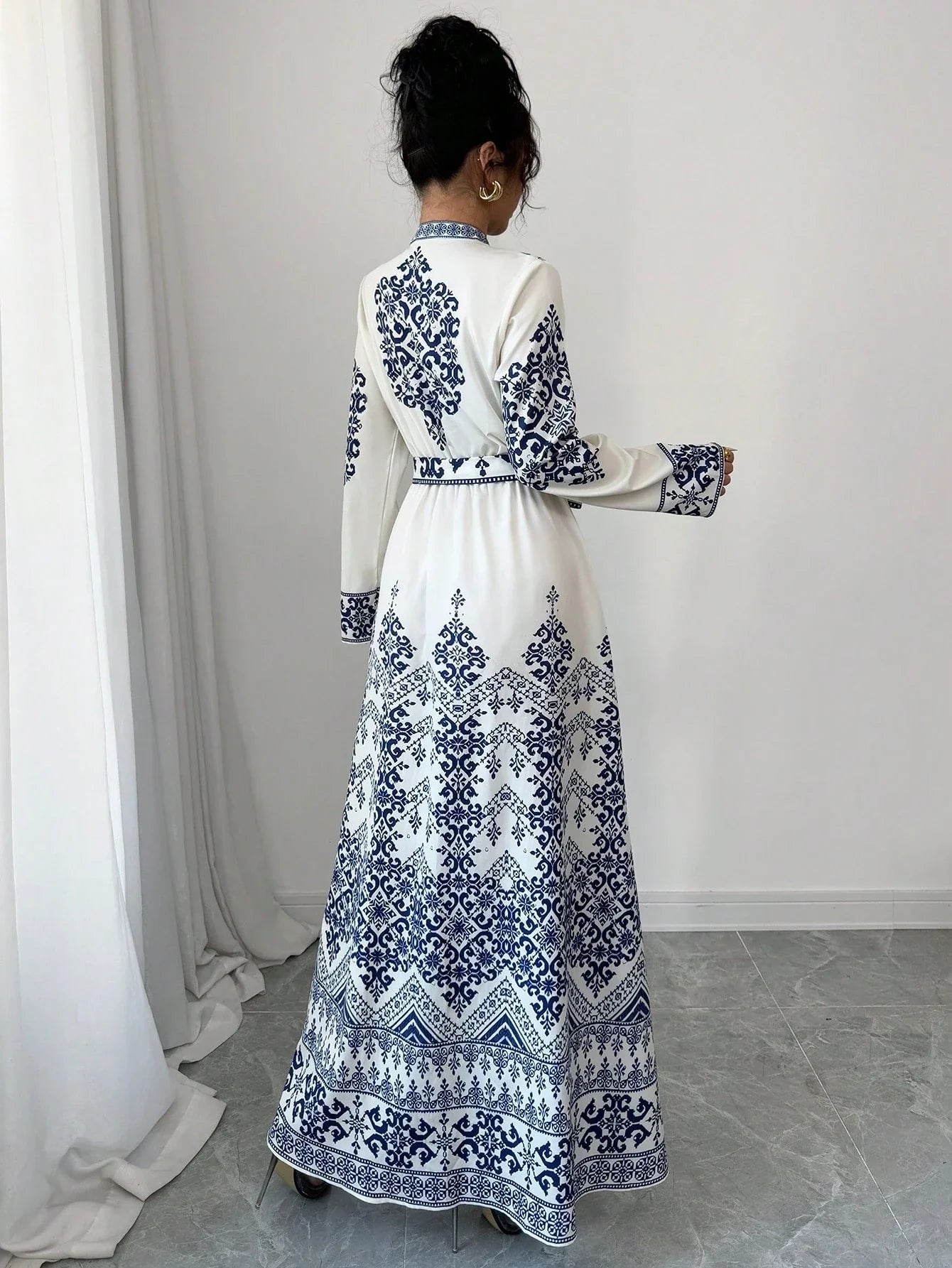 shein long sleeve maxi dress SHEIN Elenzga Long Sleeve Fitted Waist Long Dress For Women