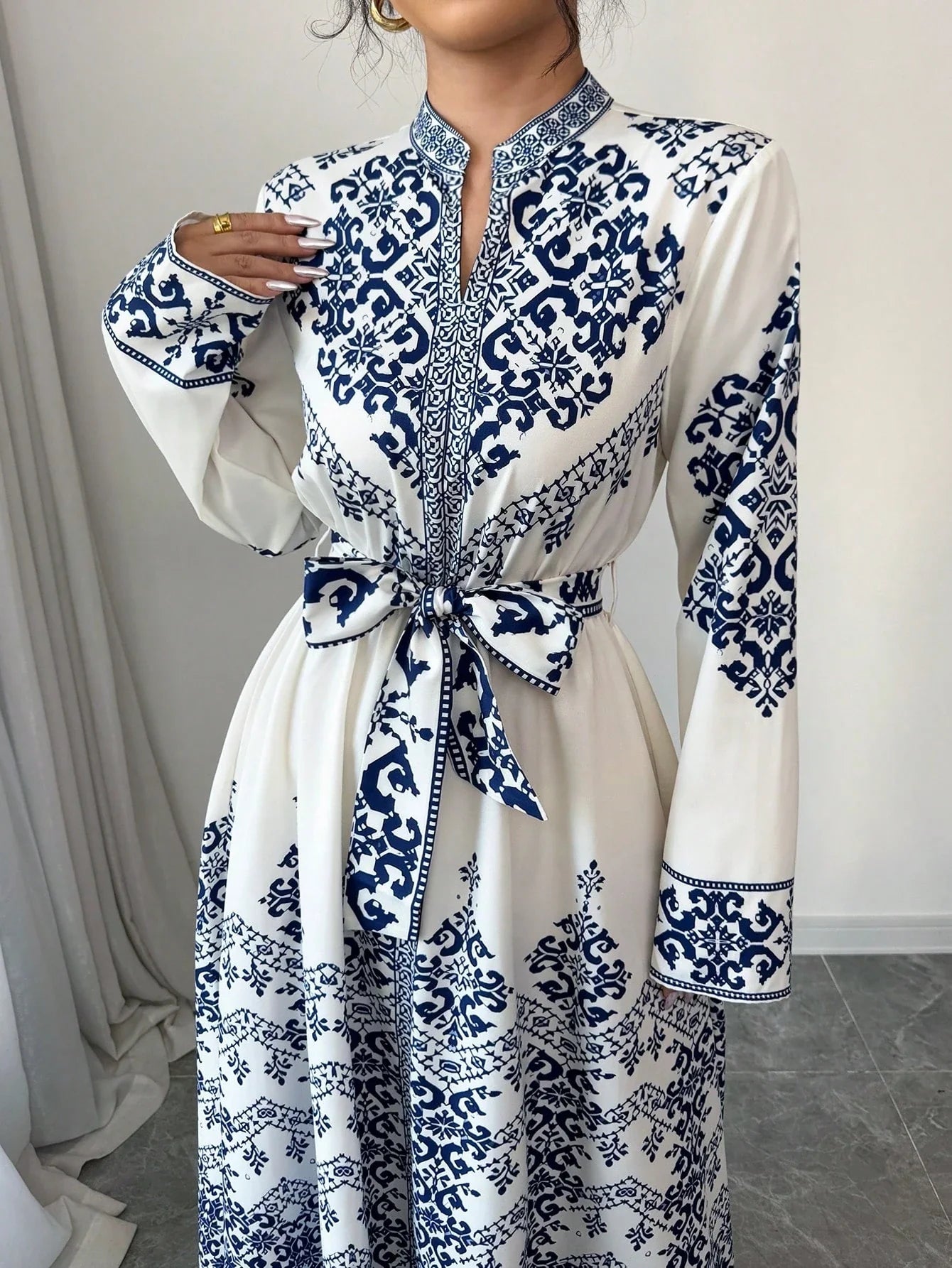 Buy SHEIN Elenzga Long Sleeve Fitted Waist Long Dress For Women in Pakistan