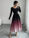 Buy SHEIN Elenzga Ombre Color Elegant Dress With Burn-Out Pleated Design, Sexy Women Maxi Women Outfit in Pakistan