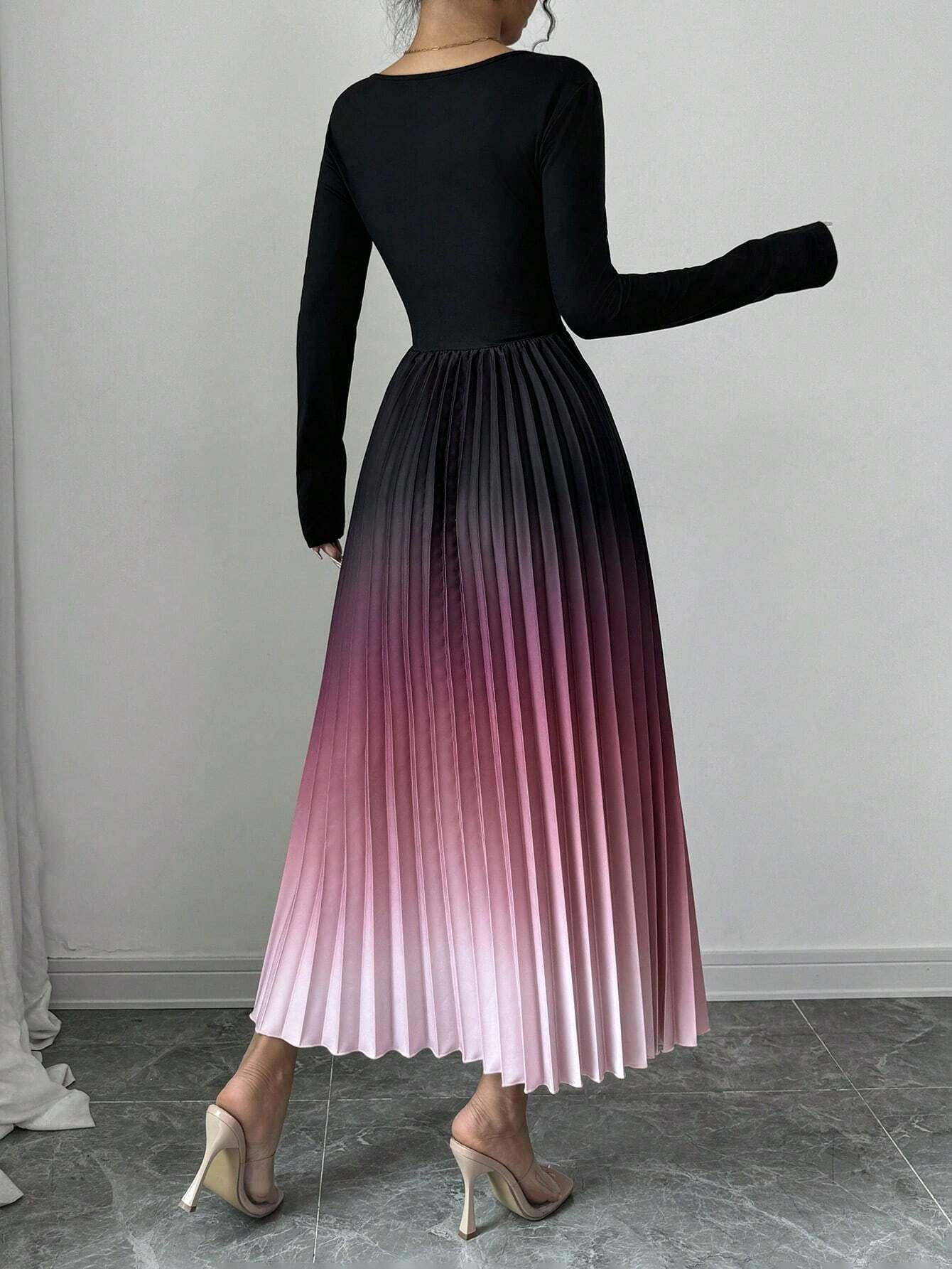Buy SHEIN Elenzga Ombre Color Elegant Dress With Burn-Out Pleated Design, Sexy Women Maxi Women Outfit in Pakistan