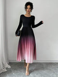 Buy SHEIN Elenzga Ombre Color Elegant Dress With Burn-Out Pleated Design, Sexy Women Maxi Women Outfit in Pakistan