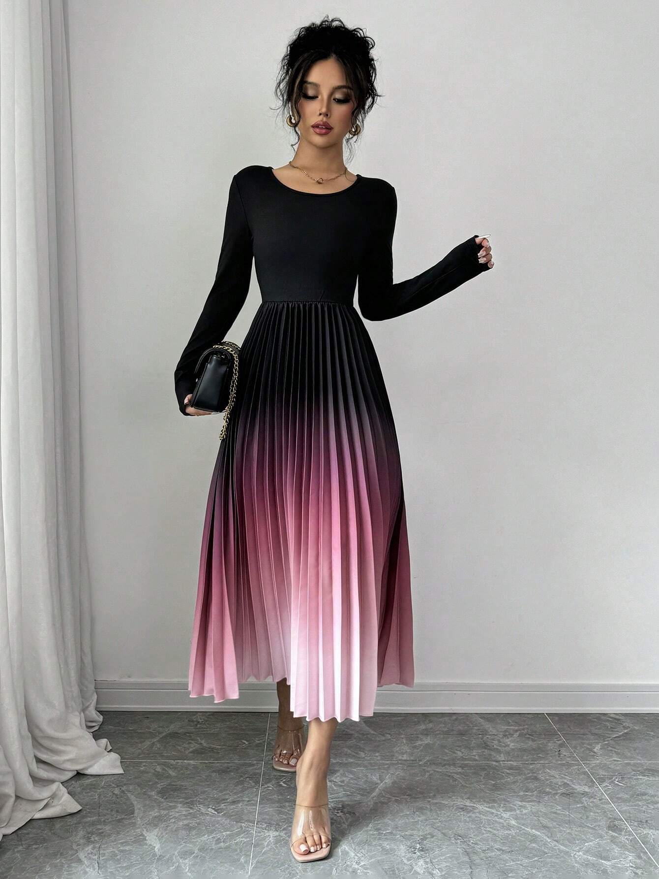 Buy SHEIN Elenzga Ombre Color Elegant Dress With Burn-Out Pleated Design, Sexy Women Maxi Women Outfit in Pakistan