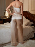 Buy SHEIN Eyelash Lace Panel Satin Cami Top & Pants PJ Set in Pakistan
