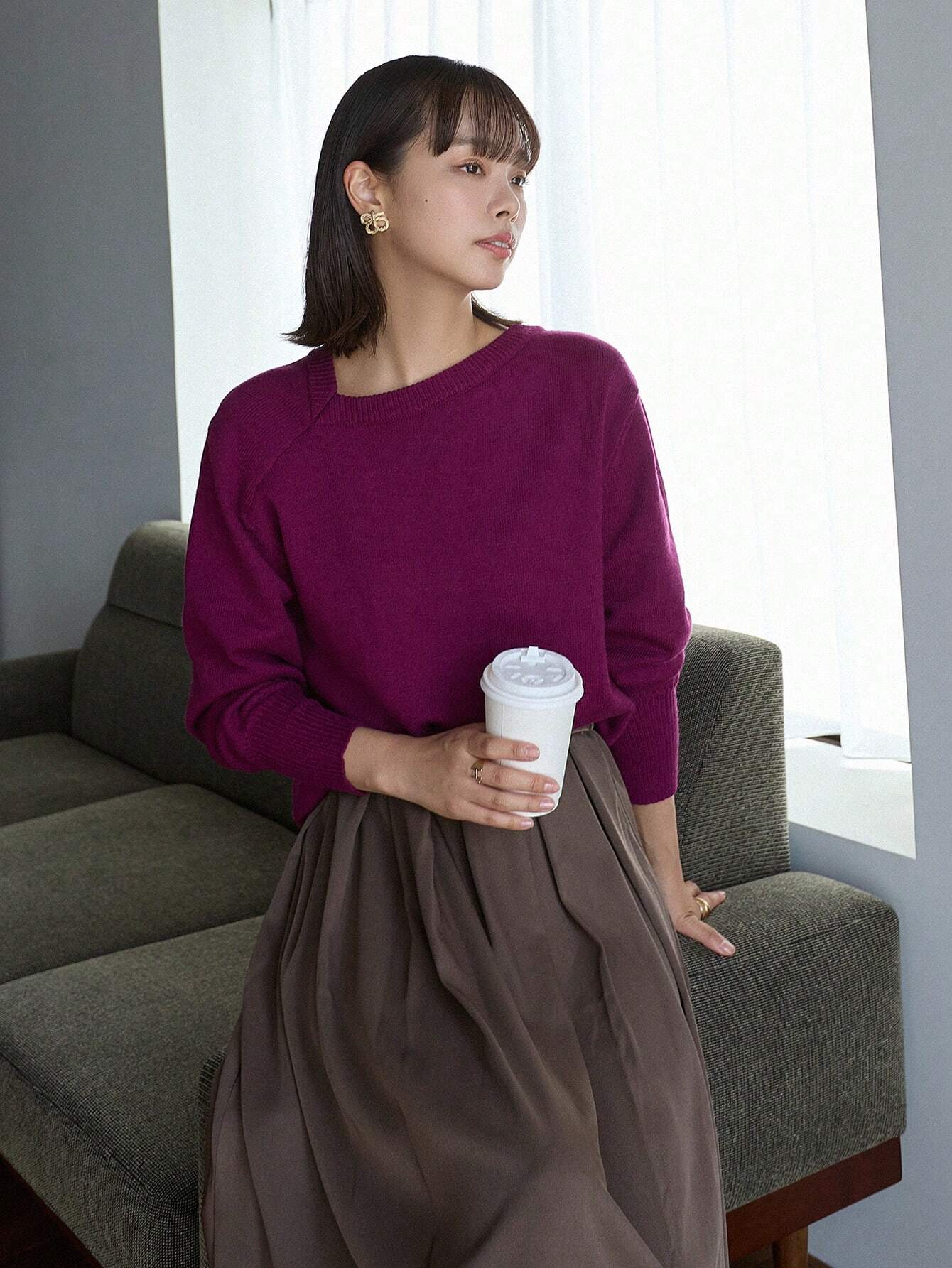 Buy SHEIN FRIFUL Solid Asymmetrical Neck Drop Shoulder Sweater in Pakistan