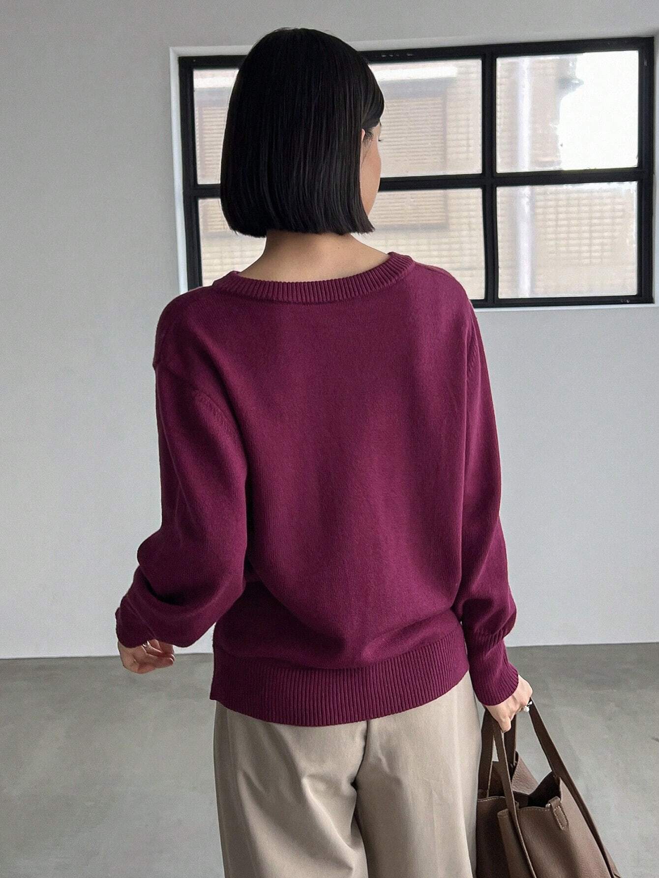 Buy SHEIN FRIFUL Solid Asymmetrical Neck Drop Shoulder Sweater in Pakistan