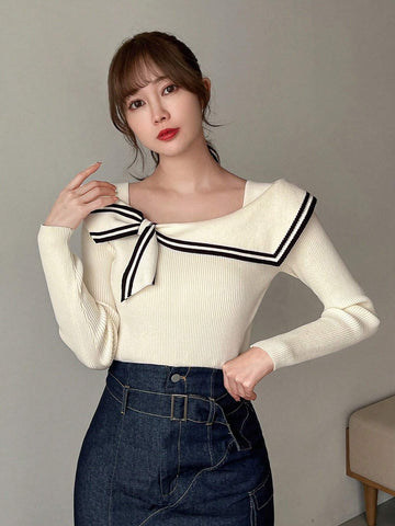 Buy SHEIN FRIFUL Women's Long Sleeve Knitted Sweater With Bow Decoration,Long Sleeve Tops in Pakistan