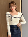Buy SHEIN FRIFUL Women's Long Sleeve Knitted Sweater With Bow Decoration,Long Sleeve Tops in Pakistan