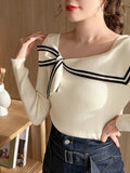 Buy SHEIN FRIFUL Women's Long Sleeve Knitted Sweater With Bow Decoration,Long Sleeve Tops in Pakistan