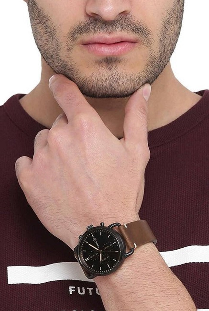 Buy Commuter Black Dial Brown Leather Strap Watch For Men in Pakistan