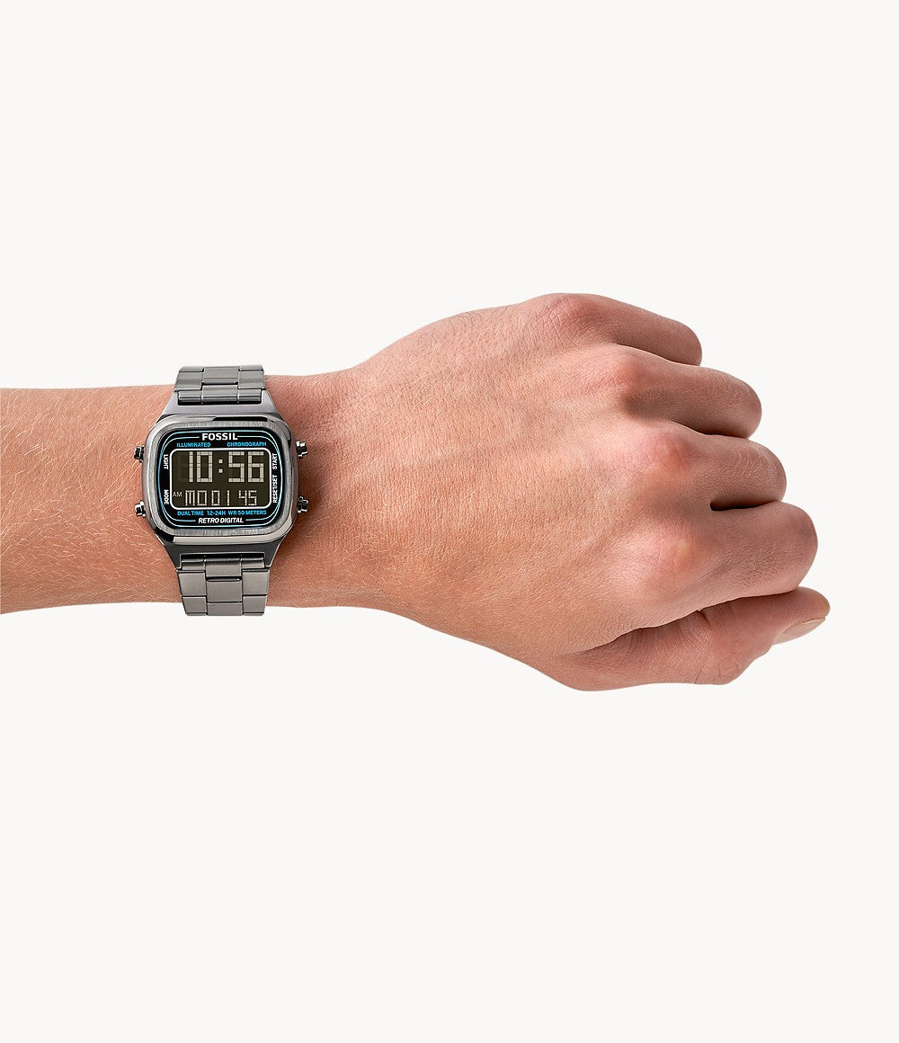 Buy Retro Digital Smoke Digital Dial Grey Steel Strap Watch For Men in Pakistan