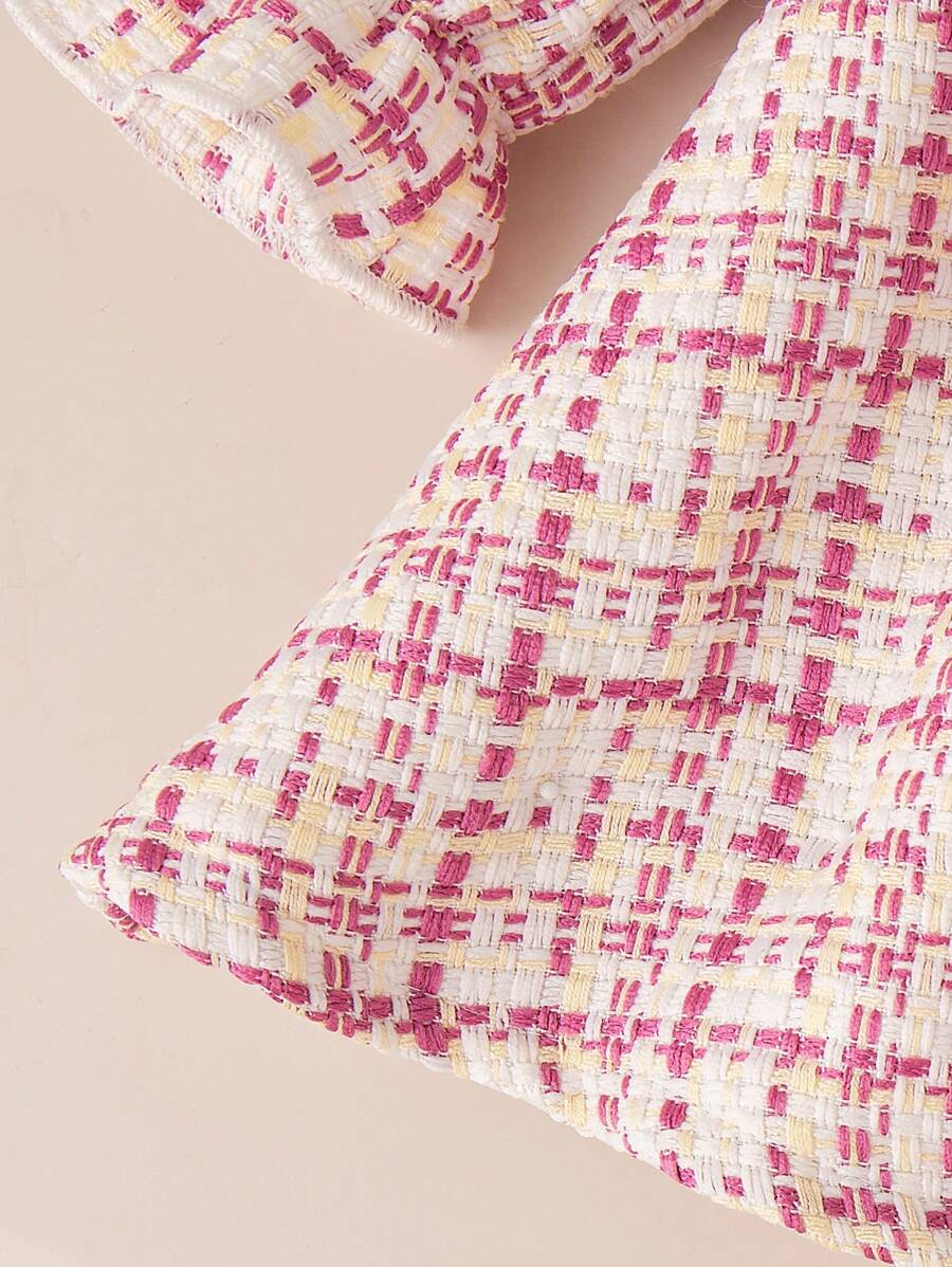 Buy SHEIN Baby Girl Cute Pink Plaid Lace Collar & Bowknot Dress With Beret Cap Outfit in Pakistan