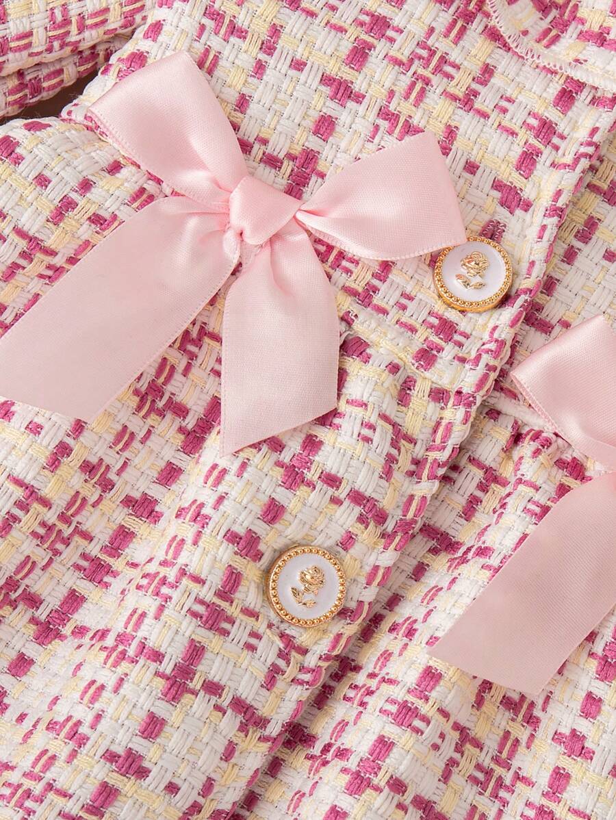 Buy SHEIN Baby Girl Cute Pink Plaid Lace Collar & Bowknot Dress With Beret Cap Outfit in Pakistan