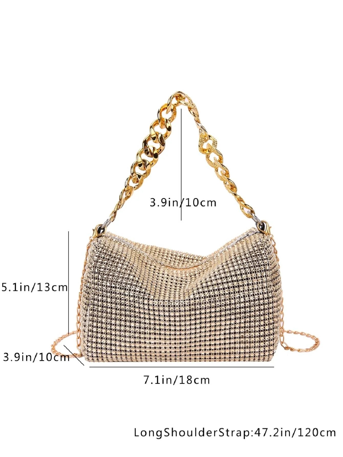 Buy SHEIN Fashion Evening Bag, Round Cylinder Full Rhinestones Chain Crossbody Bag, Zipper Closure Versatile Shoulder Bag, Sparkly Casual Bag in Pakistan