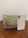 Buy SHEIN Fashion Evening Bag, Round Cylinder Full Rhinestones Chain Crossbody Bag, Zipper Closure Versatile Shoulder Bag, Sparkly Casual Bag in Pakistan
