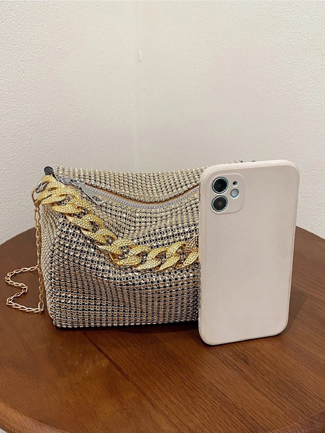 Buy SHEIN Fashion Evening Bag, Round Cylinder Full Rhinestones Chain Crossbody Bag, Zipper Closure Versatile Shoulder Bag, Sparkly Casual Bag in Pakistan
