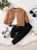 Buy Fashionable Baby Boys' Suede Jacket And Twill Cargo Pants, Suitable For Fall/Winter Outings in Pakistan