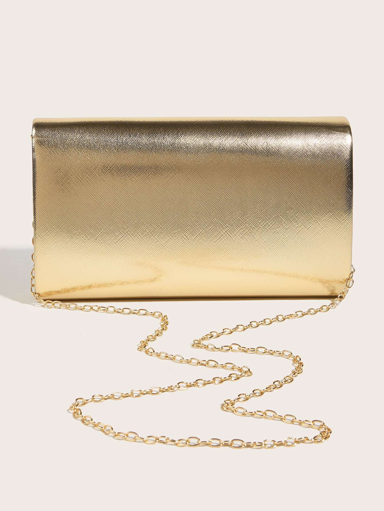 Buy SHEIN Fashionable Metal Gold Color Pu Leather Envelope Clutch Bag With Fine Cross Textured Design For Women, Come With Chain in Pakistan