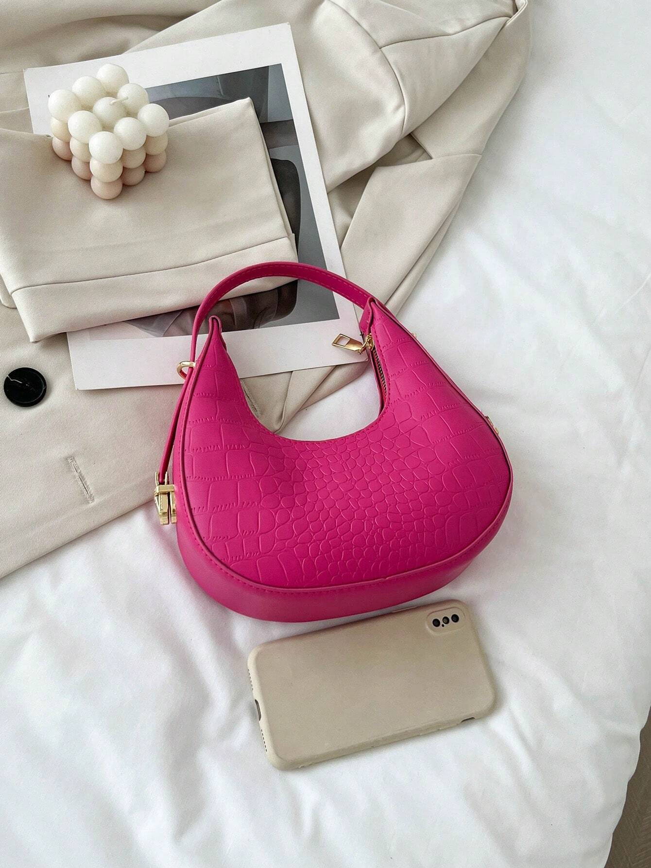 Buy SHEIN Fashionable Solid Color Crocodile Pattern Shoulder Bag in Pakistan