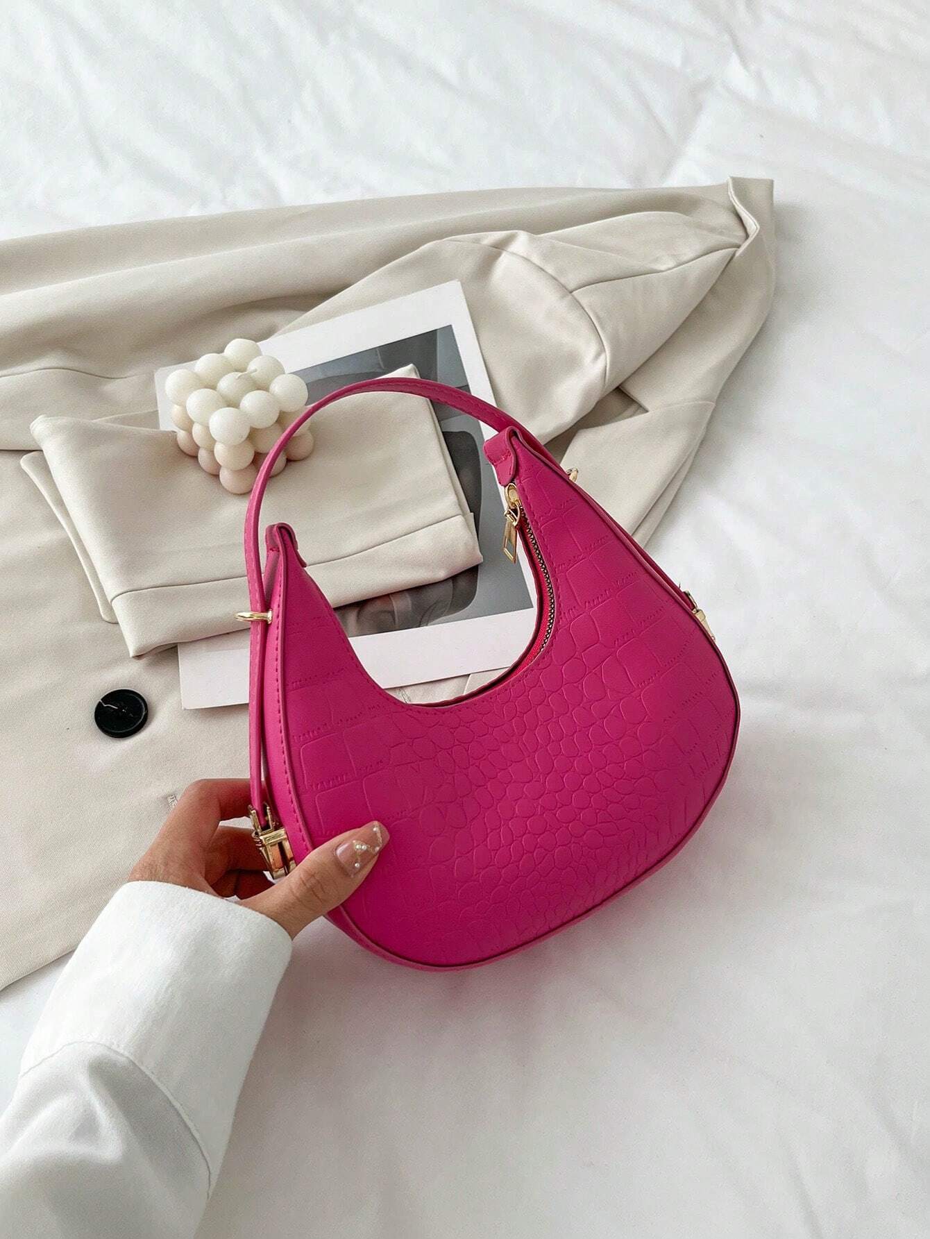 Buy SHEIN Fashionable Solid Color Crocodile Pattern Shoulder Bag in Pakistan