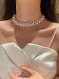 Buy SHEIN Faux Pearl Decor Bridal Necklace Elegant Pearl Necklace Women in Pakistan