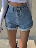 Buy SHEIN Fire Embroidery Roll Up Hem Denim Shorts in Pakistan