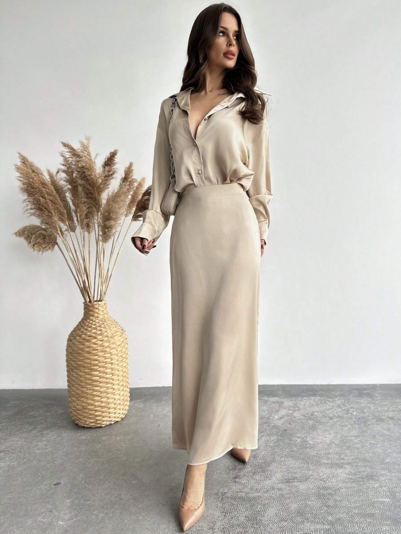 Buy SHEIN Firerie New Elegant Luxurious Retro Style Satin Blouse And Fish Tail Skirt in Pakistan