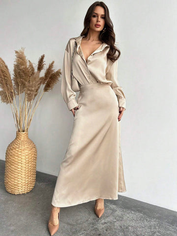 Buy SHEIN Firerie New Elegant Luxurious Retro Style Satin Blouse And Fish Tail Skirt in Pakistan