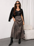 Buy SHEIN Firerie Women's Elegant Leopard Print High Waist Satin Skirt in Pakistan