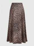 Buy SHEIN Firerie Women's Elegant Leopard Print High Waist Satin Skirt in Pakistan