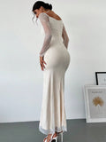 Buy SHEIN Firerie Women's Elegant Romantic Date Wedding Cocktail Party Lace Collar Long Sleeve Mermaid Dress in Pakistan