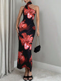 Buy SHEIN Firerie Women's Romantic Elegant Holiday Floral Print Halter Backless Bodycon Dress in Pakistan