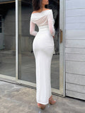 Buy SHEIN Firerie Women's White Asymmetrical Shoulder Long Sleeve Side Slit Long Dress in Pakistan