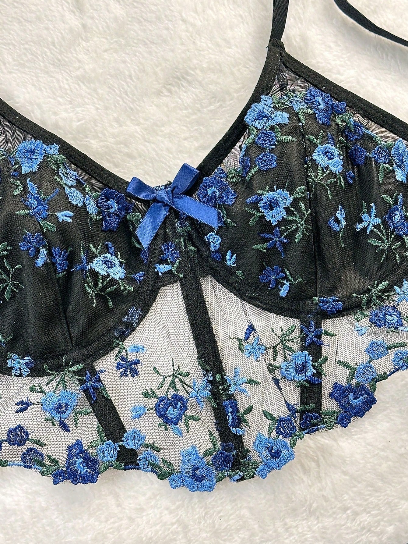Buy SHEIN Floral Embroidery Mesh Underwire Lingerie Set in Pakistan