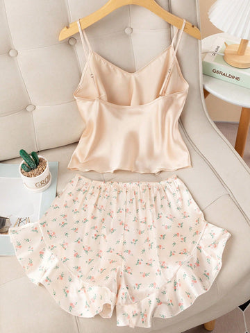 Buy SHEIN Floral Print Ruffle Hem PJ Set in Pakistan