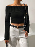 Buy SHEIN Foldover Off Shoulder Crop Sweater in Pakistan