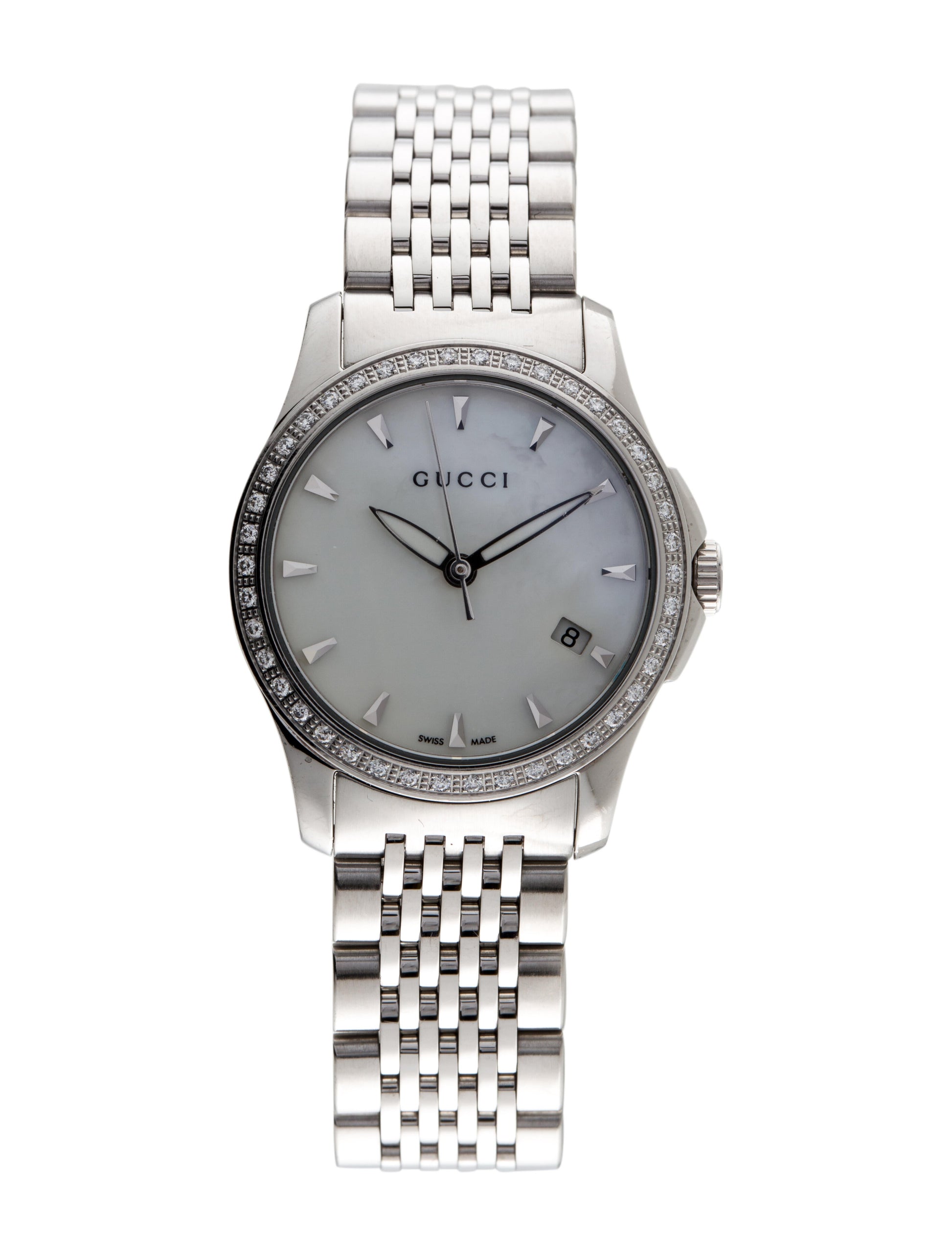 Buy Gucci G Timeless Mother of Pearl Dial with Diamonds Silver Steel Strap Watch for Women - YA126506 in Pakistan