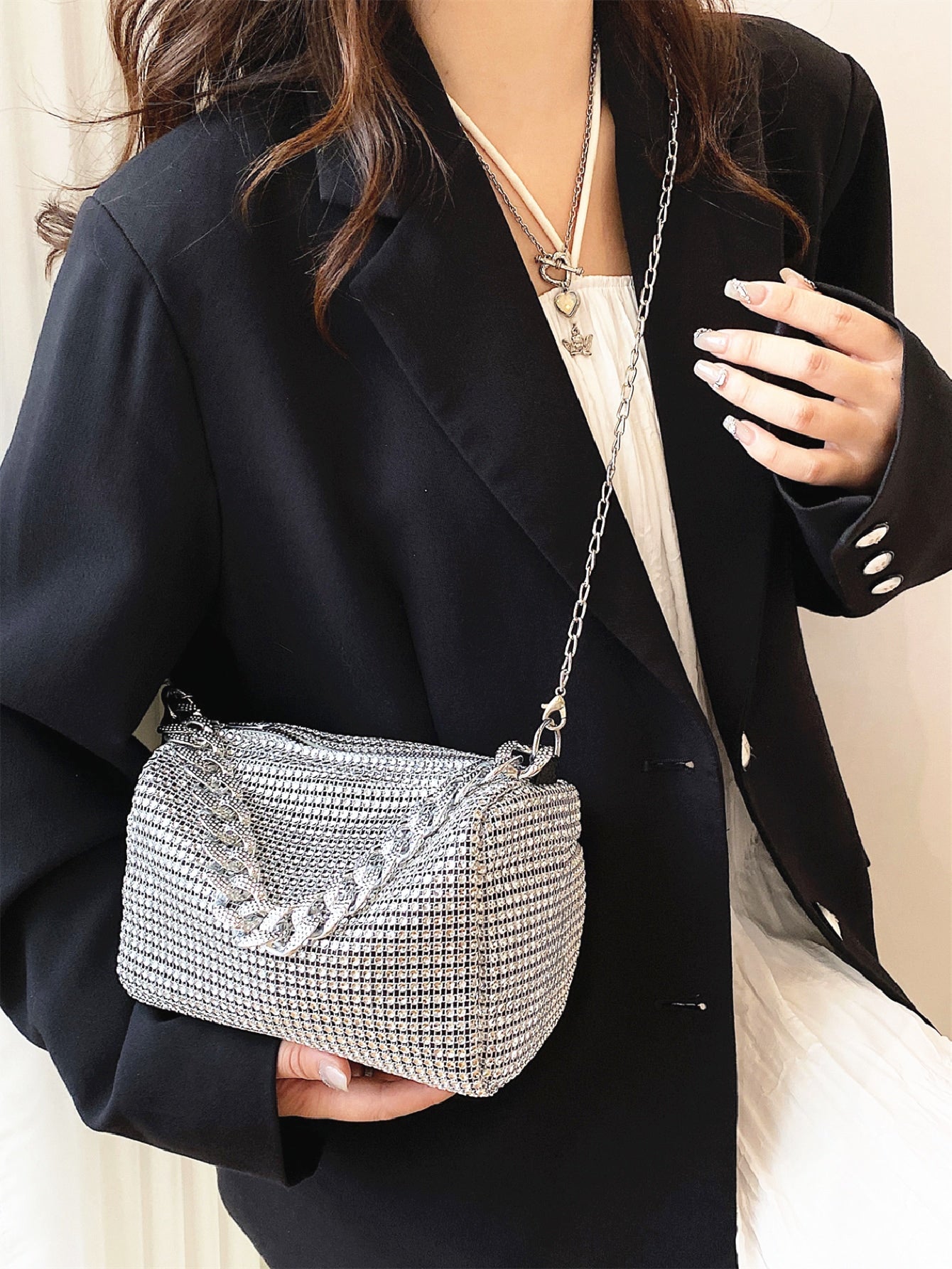 Buy SHEIN Mini Rhinestone Decor Chain Square Bag, Perfect Bride Purse For Wedding, Prom & Party Events in Pakistan