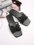 Buy SHEIN Glass Rhinestone Casual Fashion Open-Toe Flat Sandals For Women in Pakistan