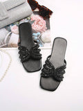 Buy SHEIN Glass Rhinestone Casual Fashion Open-Toe Flat Sandals For Women in Pakistan