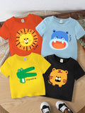 Buy SHEIN GraphicGems 4pcs Baby Boy Casual Fashion Cute Cartoon Animal Print Basic Crew Neck Short Sleeve T-Shirts in Pakistan