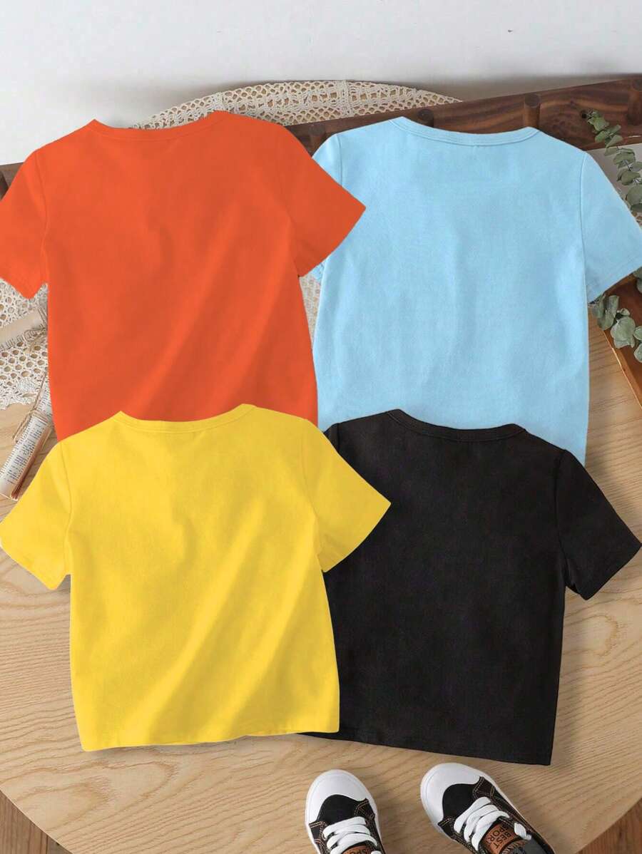 Buy SHEIN GraphicGems 4pcs Baby Boy Casual Fashion Cute Cartoon Animal Print Basic Crew Neck Short Sleeve T-Shirts in Pakistan