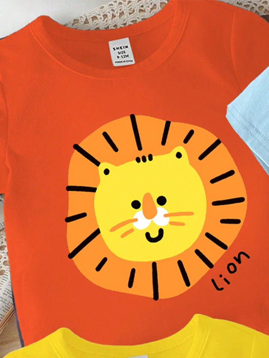 Buy SHEIN GraphicGems 4pcs Baby Boy Casual Fashion Cute Cartoon Animal Print Basic Crew Neck Short Sleeve T-Shirts in Pakistan