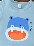 Buy SHEIN GraphicGems 4pcs Baby Boy Casual Fashion Cute Cartoon Animal Print Basic Crew Neck Short Sleeve T-Shirts in Pakistan