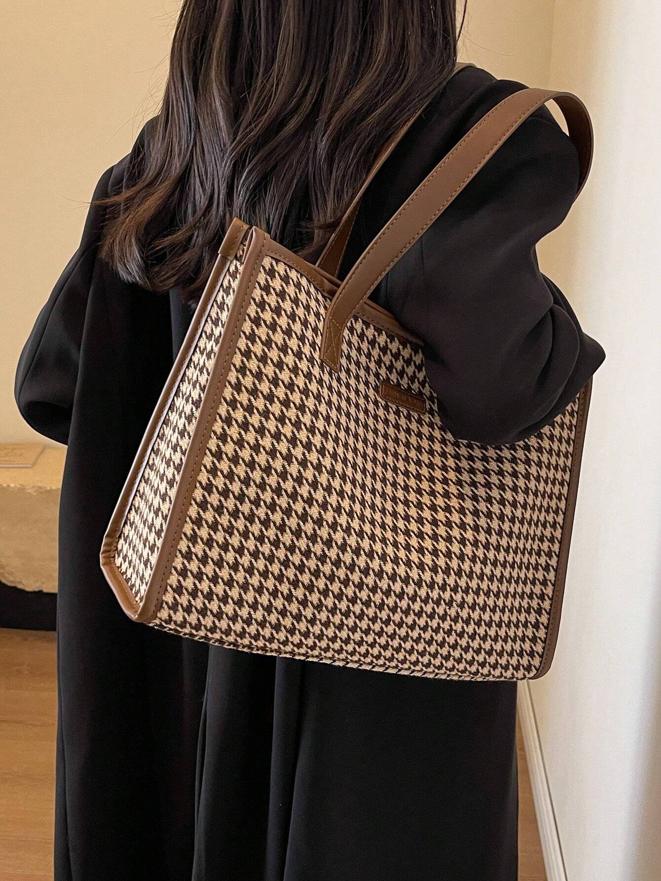 Buy SHEIN Houndstooth Pattern Large Tote Bag For Women in Pakistan