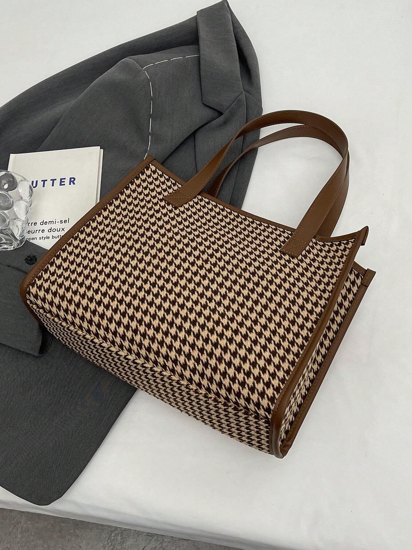 Buy SHEIN Houndstooth Pattern Large Tote Bag For Women in Pakistan