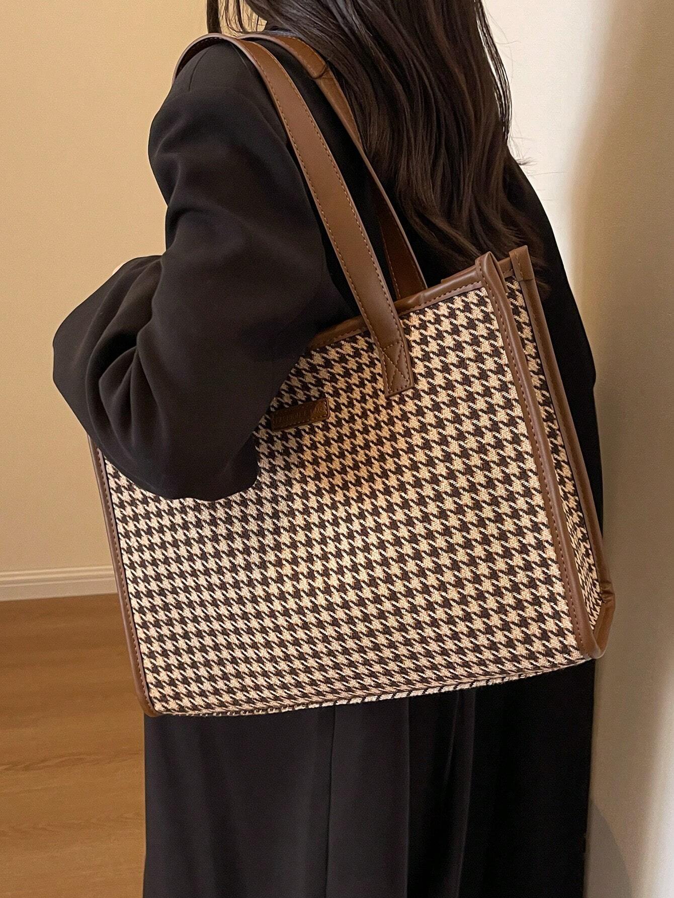 Buy SHEIN Houndstooth Pattern Large Tote Bag For Women in Pakistan