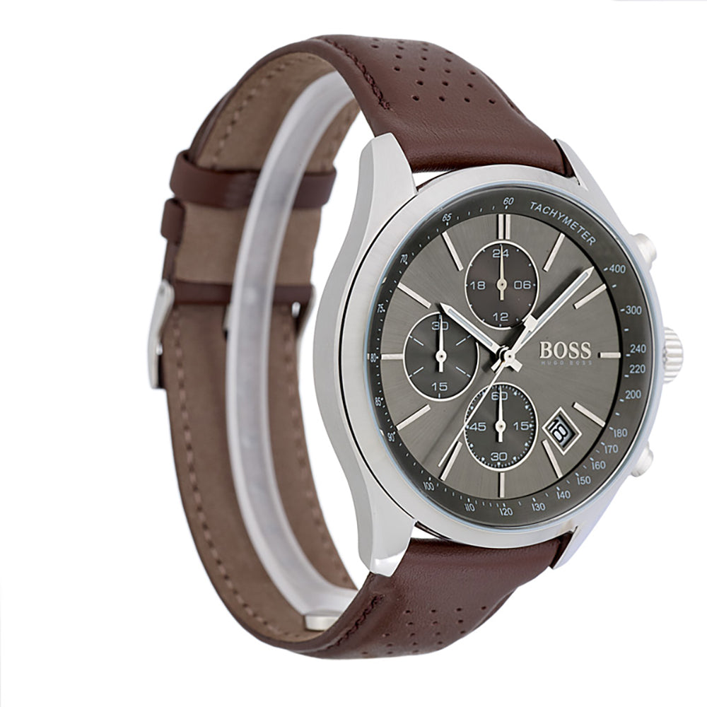 Buy Hugo Boss Mens Chronograph Quartz Leather Strap Grey Dial 44mm Watch - 1513476 in Pakistan