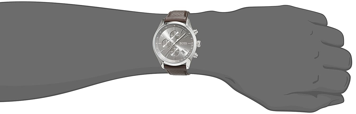 Buy Hugo Boss Mens Chronograph Quartz Leather Strap Grey Dial 44mm Watch - 1513476 in Pakistan