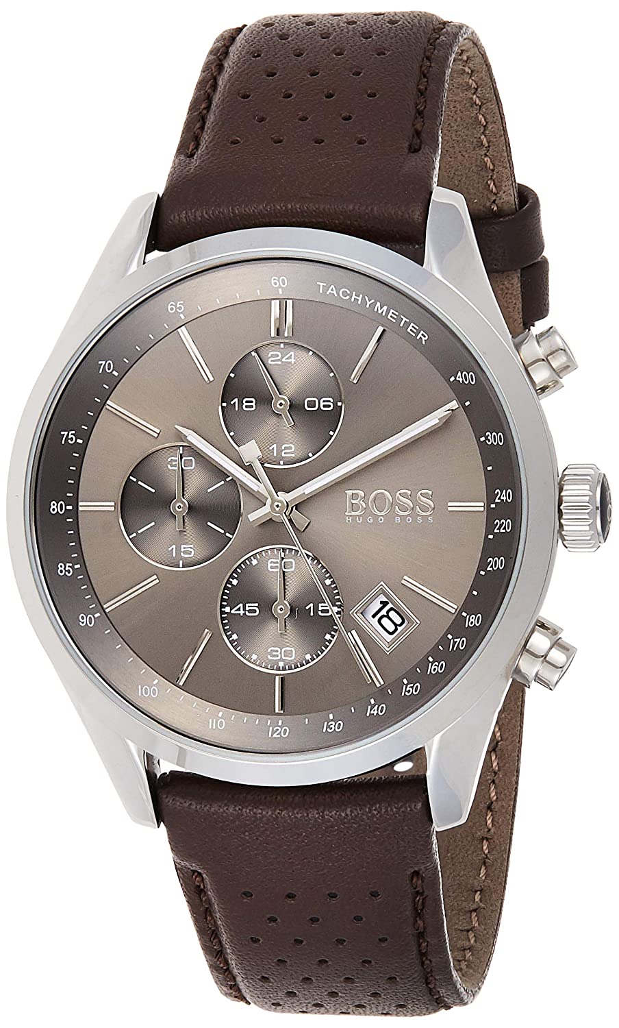 Buy Hugo Boss Mens Chronograph Quartz Leather Strap Grey Dial 44mm Watch - 1513476 in Pakistan