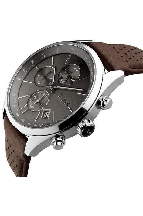 Buy Hugo Boss Mens Chronograph Quartz Leather Strap Grey Dial 44mm Watch - 1513476 in Pakistan